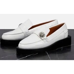 Ganni Jewel Embellished White Patent Leather Chunky Loafers Size 37